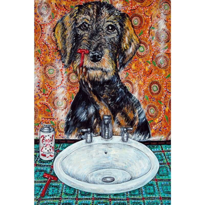 'Welsh Terrier Shaving' Painting Print on Wrapped Canvas - Multi-Color