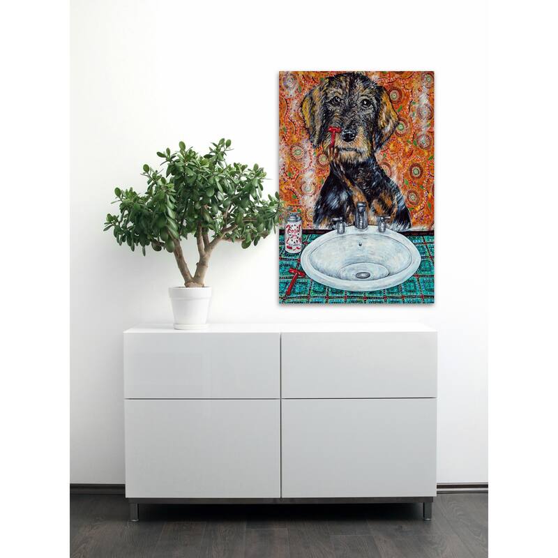 'Welsh Terrier Shaving' Painting Print on Wrapped Canvas - Multi-Color