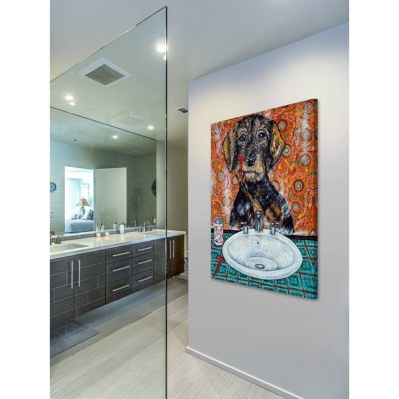 'Welsh Terrier Shaving' Painting Print on Wrapped Canvas - Multi-Color