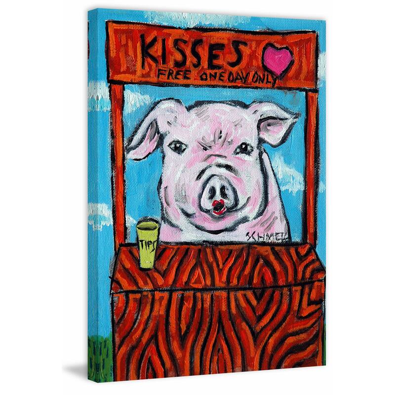 'Pig Kissing Booth' Painting Print on Wrapped Canvas - Multi-Color