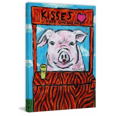 'Pig Kissing Booth' Painting Print on Wrapped Canvas - Multi-Color