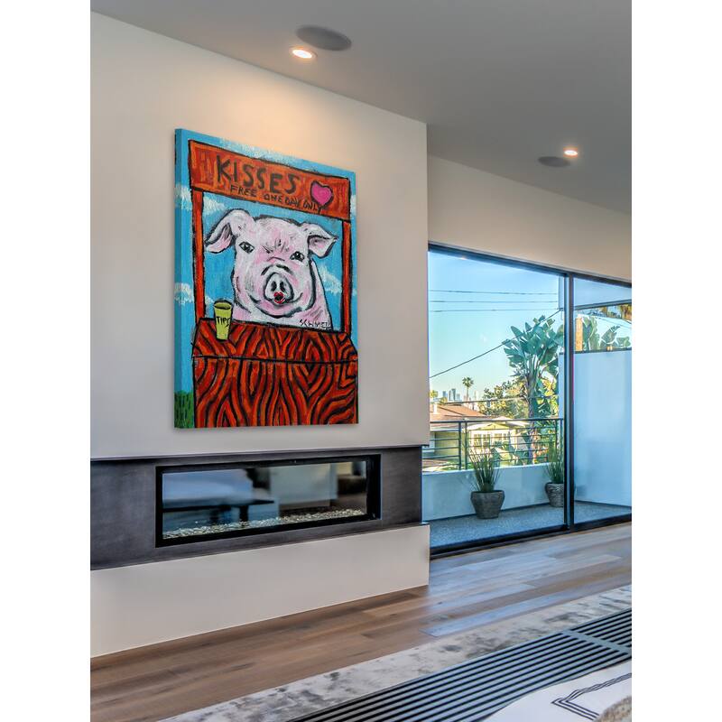 'Pig Kissing Booth' Painting Print on Wrapped Canvas - Multi-Color