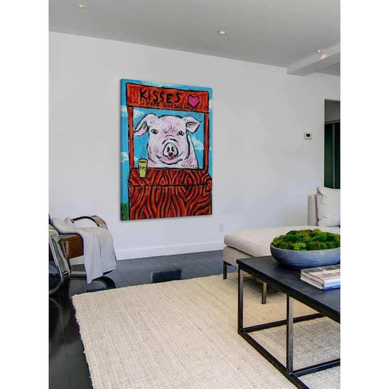'Pig Kissing Booth' Painting Print on Wrapped Canvas - Multi-Color