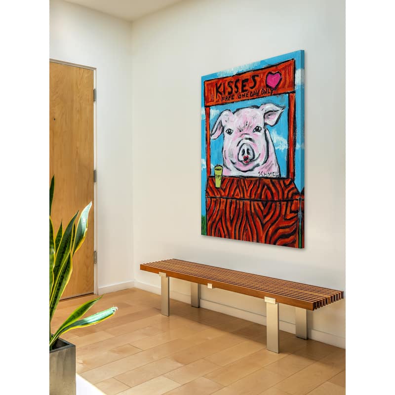 'Pig Kissing Booth' Painting Print on Wrapped Canvas - Multi-Color