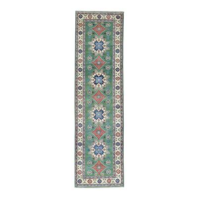 Shahbanu Rugs Hand-Knotted Tribal And Geometric Design Kazak Runner Rug (2'8"x9'7")
