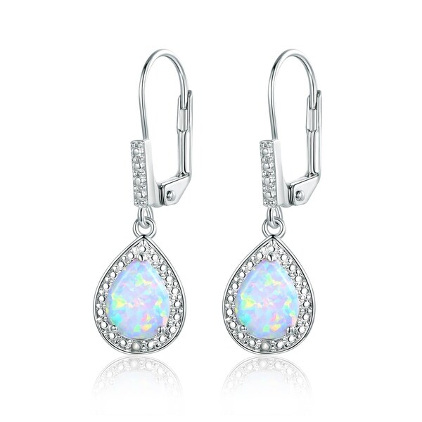 Shop Gold Plated White Fire Opal & Diamond Accent Teardrop Earring - On Sale - Free Shipping ...