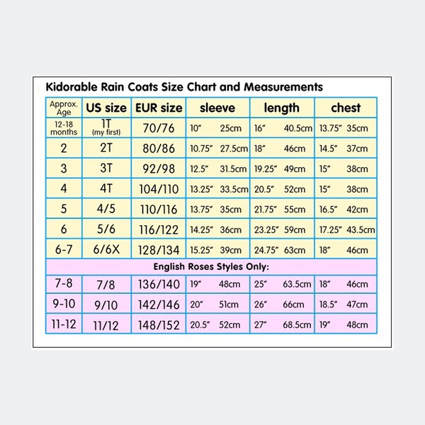 Kidorable Size Chart