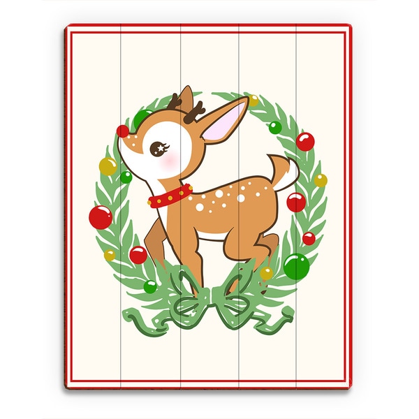 Deerest Rudolph Ornament Wreath with Border Wall Art Print on Wood