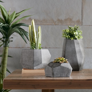 Havenside Home Belkofski Geo Grey Planters (Set of 3)