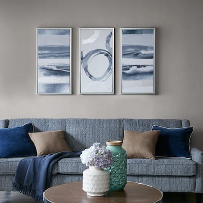 Madison Park Grey Surrounding Printed Frame Canvas With Gel Coat And Silver Foil 3 Piece Set