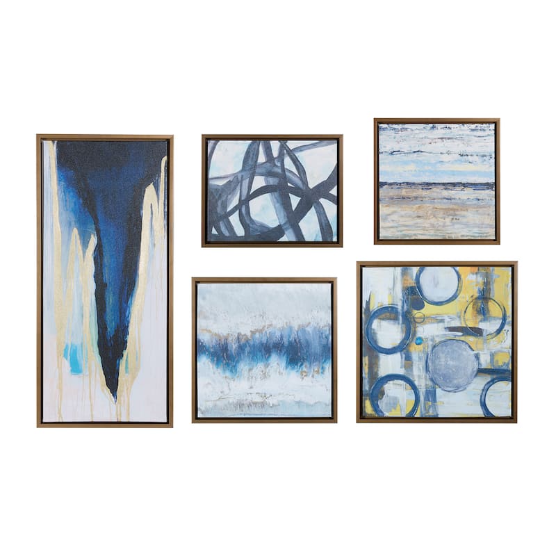 Madison Park Blue Bliss Abstract 5-piece Gallery Framed Canvas Wall Art Set