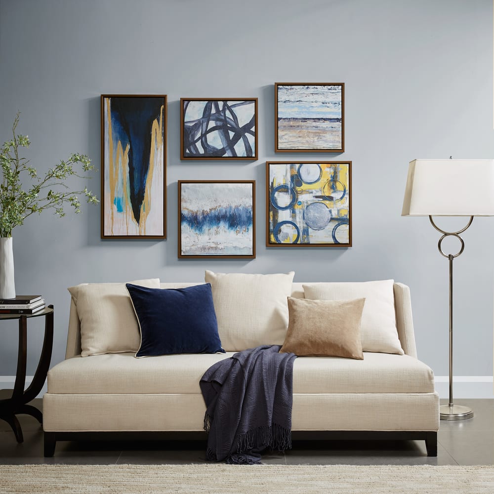 Madison Park Blue Bliss Abstract 5-piece Gallery Framed Canvas Wall Art Set