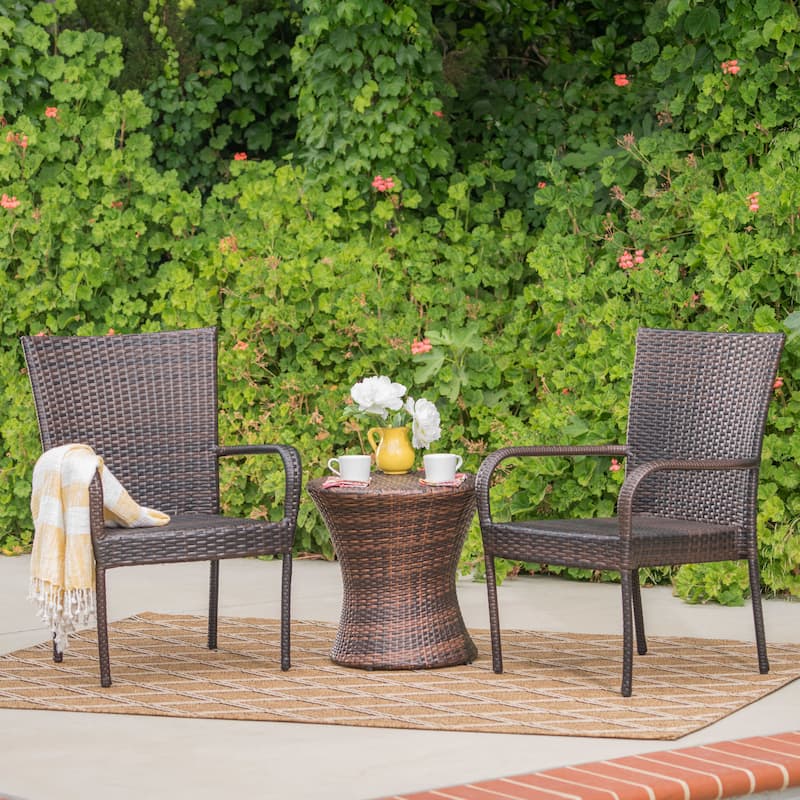 Christopher Knight Home Polk Outdoor 3-Piece Round Wicker Bistro Set