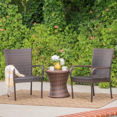 Christopher Knight Home Polk Outdoor 3-Piece Round Wicker Bistro Set