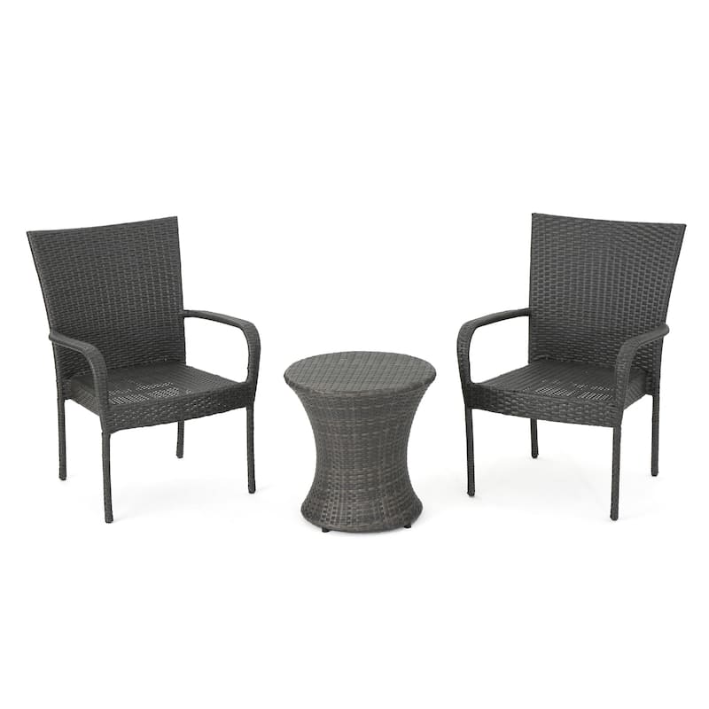 Christopher Knight Home Polk Outdoor 3-Piece Round Wicker Bistro Set