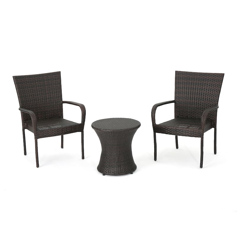 Christopher Knight Home Polk Outdoor 3-Piece Round Wicker Bistro Set
