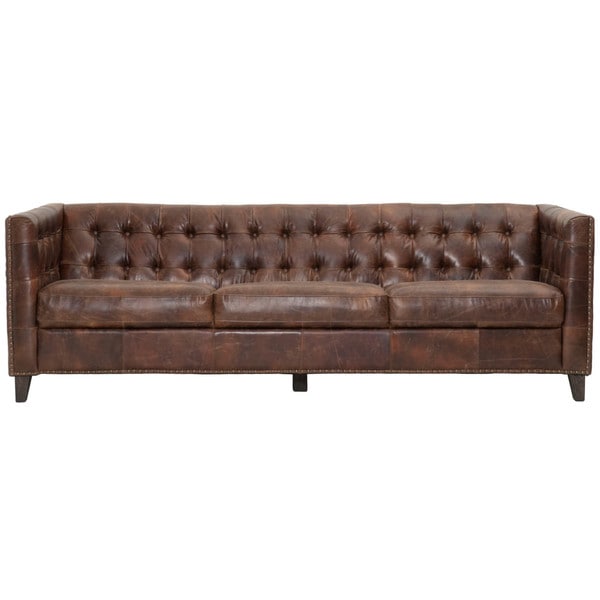 Rivermede Chestnut Leather Tufted Nailhead Sofa Free Shipping Rivermede Chestnut Leather Tufted Nailhead Sofa