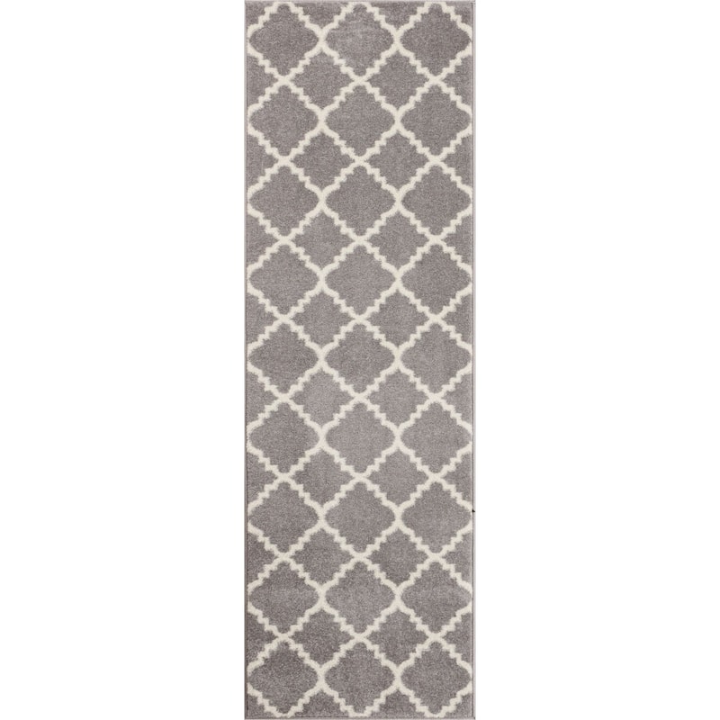 Well Woven Ellie Modern Bold Trellis Diamond Pattern Grey Runner Rug - 2'3" x 7'3"