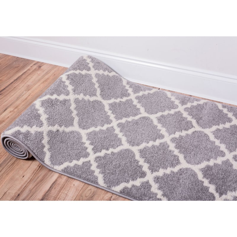 Well Woven Ellie Modern Bold Trellis Diamond Pattern Grey Runner Rug - 2'3" x 7'3"