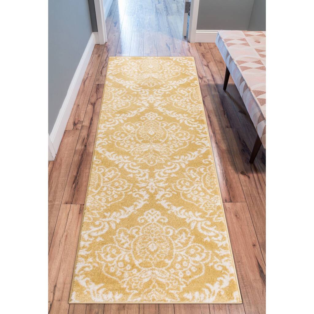 Well Woven Ellie Modern French Floral Trellis Gold Runner Rug - 2'3" x 7'3"
