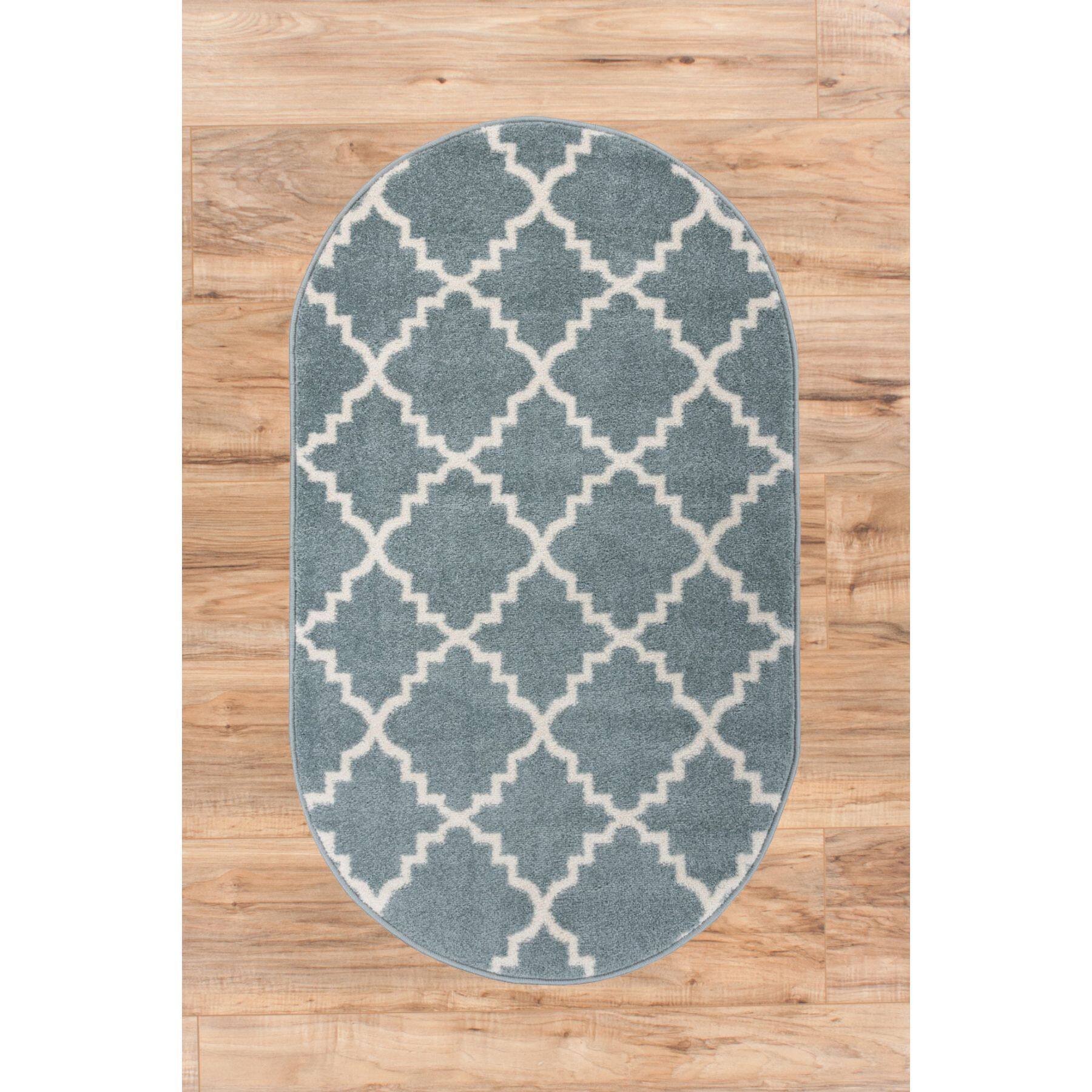 Well Woven Ellie Modern Bold Trellis Diamond Pattern Light Blue Oval