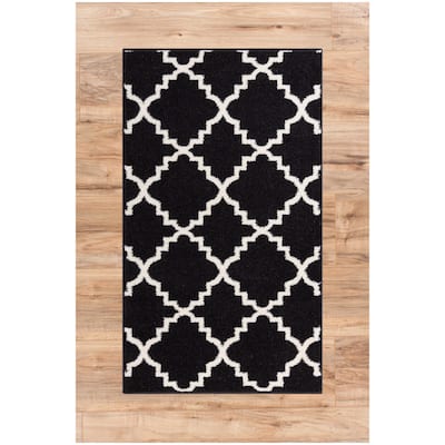 Well Woven Ellie Modern Bold Trellis Diamond Pattern Black Mat Accent Rug - 2'3" x 3'11"