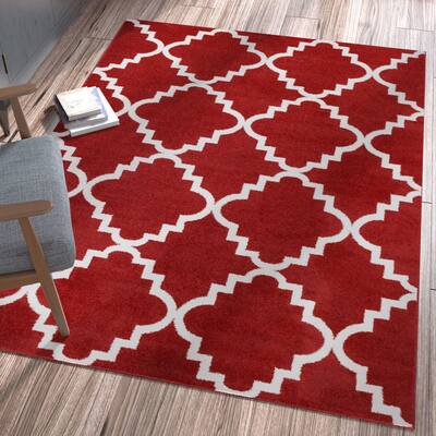 Well Woven Ellie Modern Bold Trellis Diamond Pattern Burgundy Area Rug - 7'10" x 10'6"