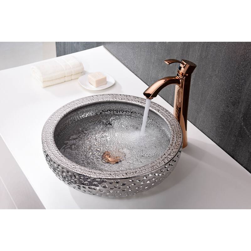 ANZZI Regalia Series Vessel Sink in Speckled Silver