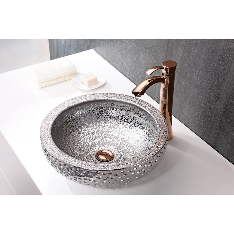 ANZZI Regalia Series Vessel Sink in Speckled Silver