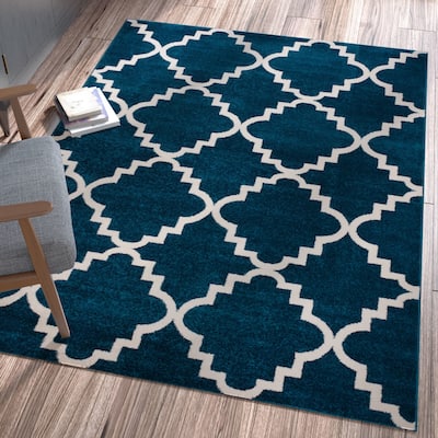 Well Woven Ellie Modern Bold Trellis Diamond Pattern Navy Area Rug - 3'3" x 4'7"