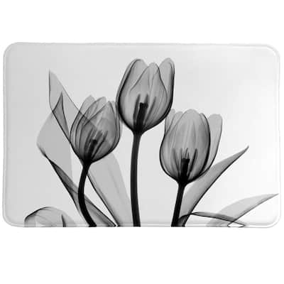 Laural Home X-Ray Monochromatic Tulips Memory Foam Rug