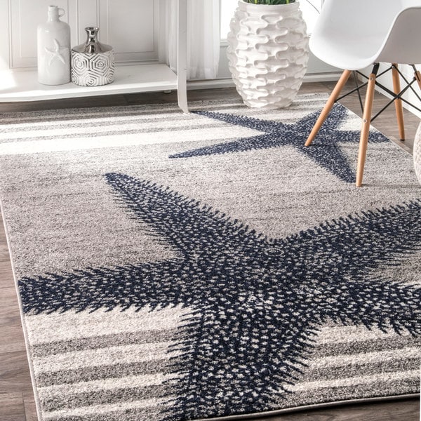 nuLOOM Grey Made by Thomas Paul Contemporary Starfishes by the Stripes Area Rug