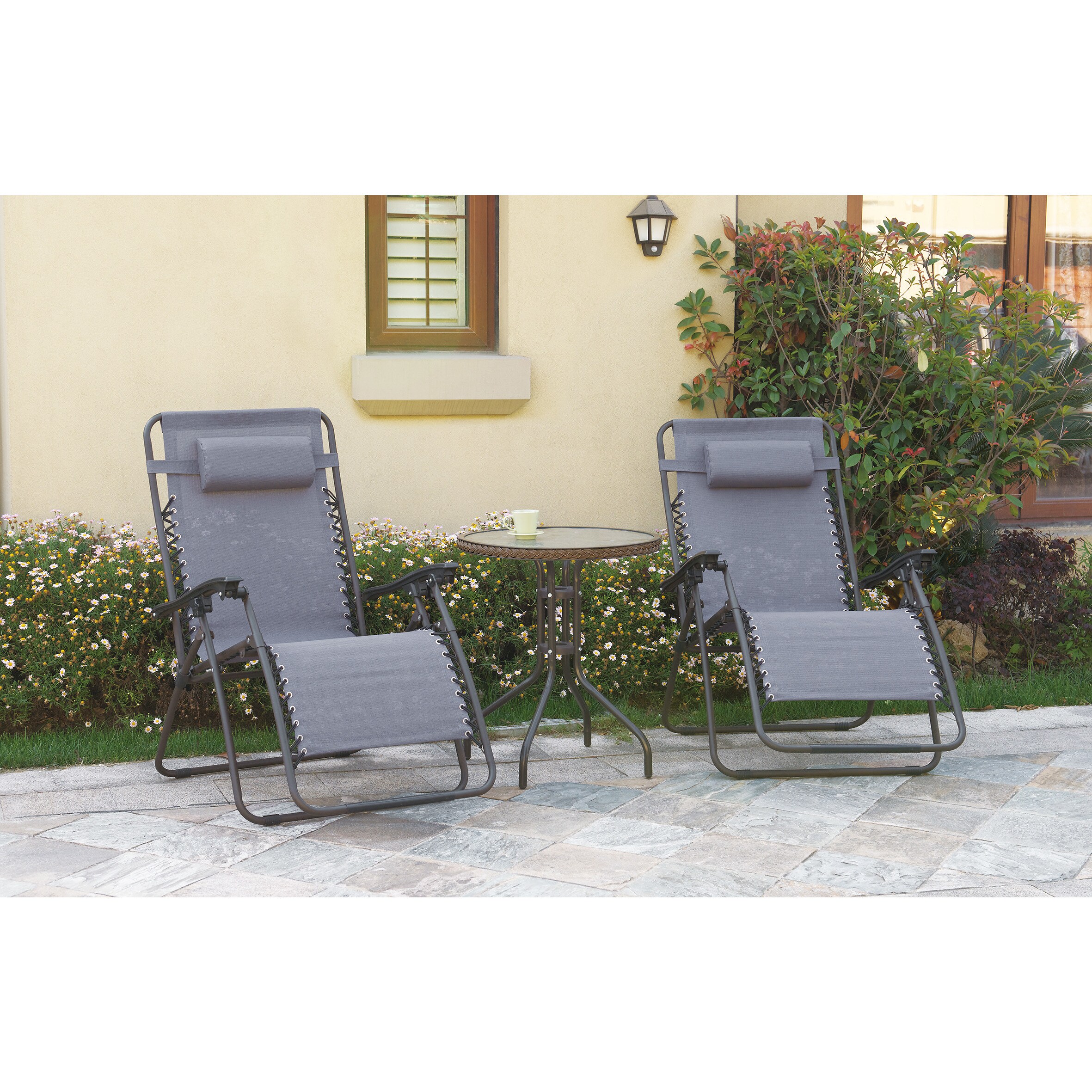 Shop Poundex Lizkona Steel And Fabric All Weather Outdoor Foldable Zero Gravity Chairs Set Of 2 Overstock 16304650