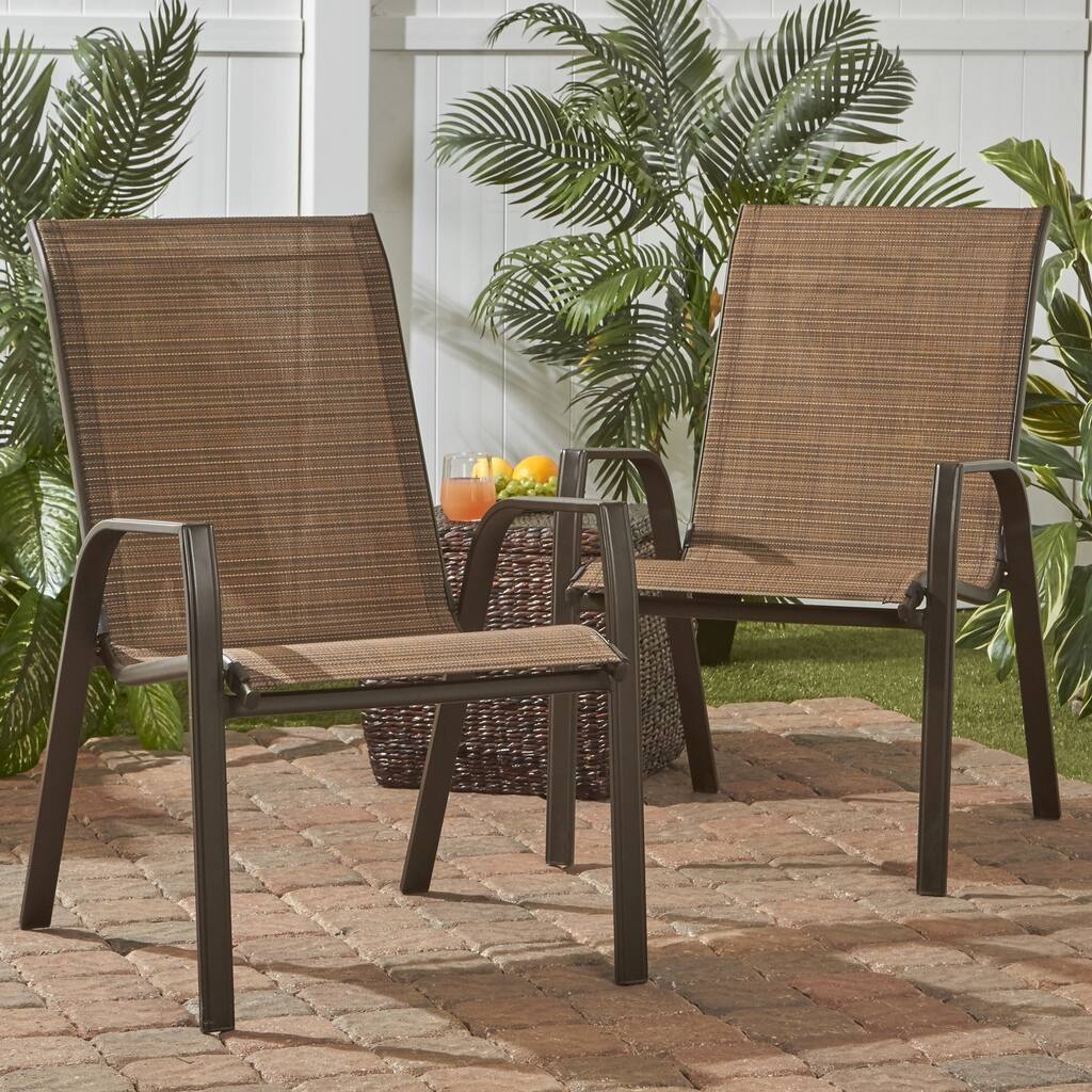 Stackable Steel Outdoor Lounge Chair in Brown (Set of 2)