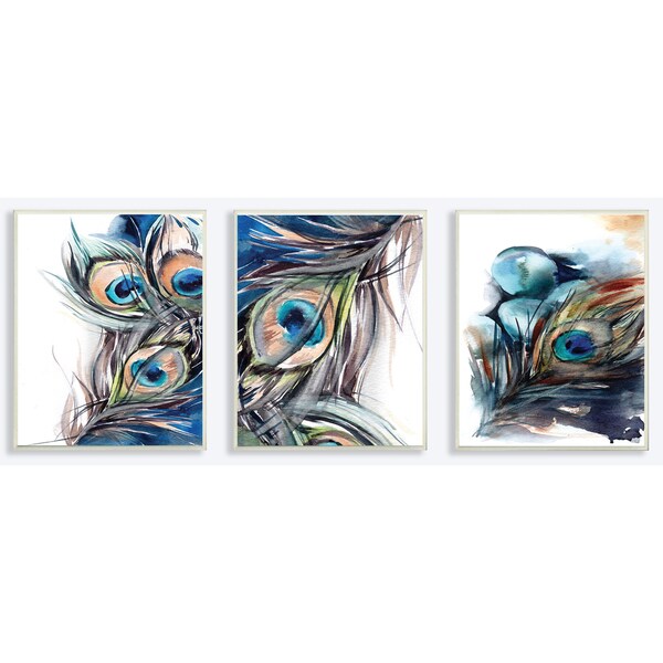 Abstract Peacock Feather 3pc Wall Plaque Art Set - Free Shipping Today ...