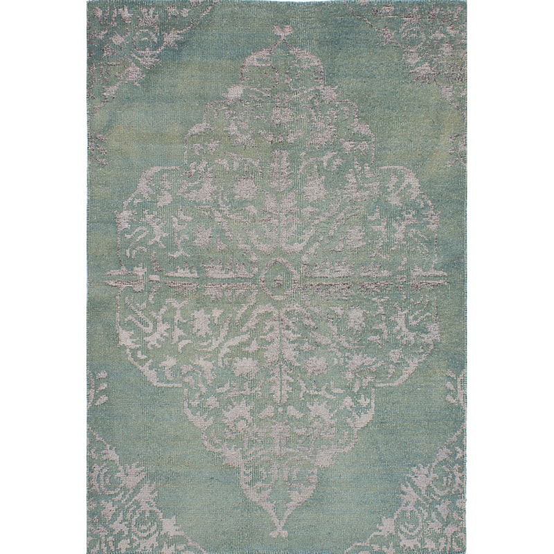 Hand-knotted La Seda Turquoise Silk, Wool Rug