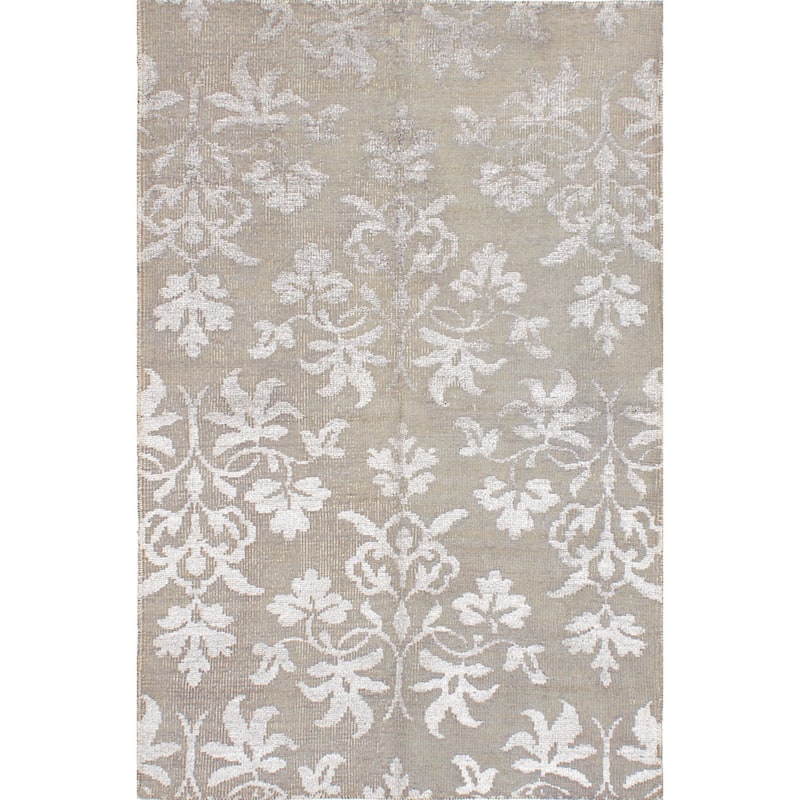 Hand-knotted La Seda Green Silk, Wool Rug - 5' x 7'9"/5'0" x 7'9" - Dark Khaki