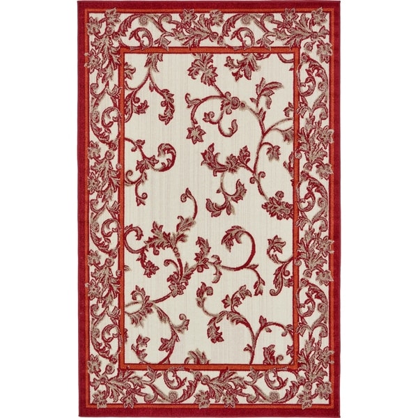 Transitional Border Beige And Red Indoor Outdoor Area Rug 5 X 8 Transitional Border Beige And Red Indoor Outdoor Area Rug 5 X27