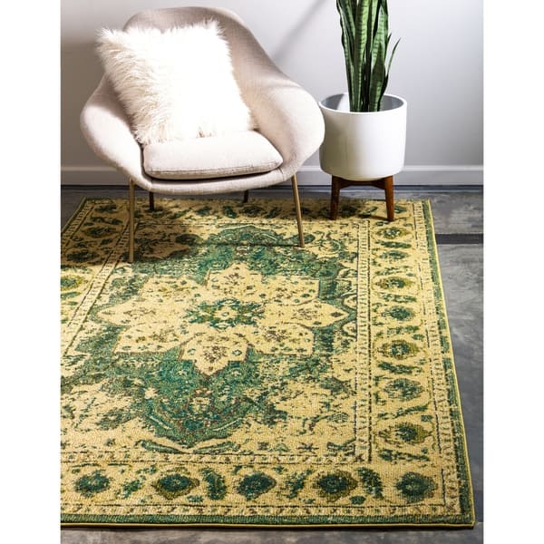 8' 0 x 8' 0 Unique Loom Medici Collection Floral Medallion Traditional Vintage Light Blue Round Rug 8' 0 x 8' 0 Unique Loom Medici Collection Floral Medallion Traditional Vintage Light Blue Round Rug