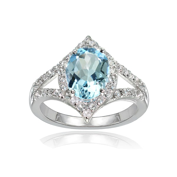 Glitzy Rocks Sterling Silver Blue Topaz and White Topaz Oval-shaped Fashion Ring. Opens flyout.