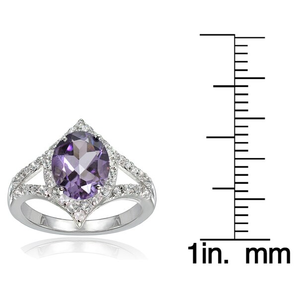 Glitzy Rocks Sterling Silver Amethyst and White Topaz Oval-shaped Fashion Ring