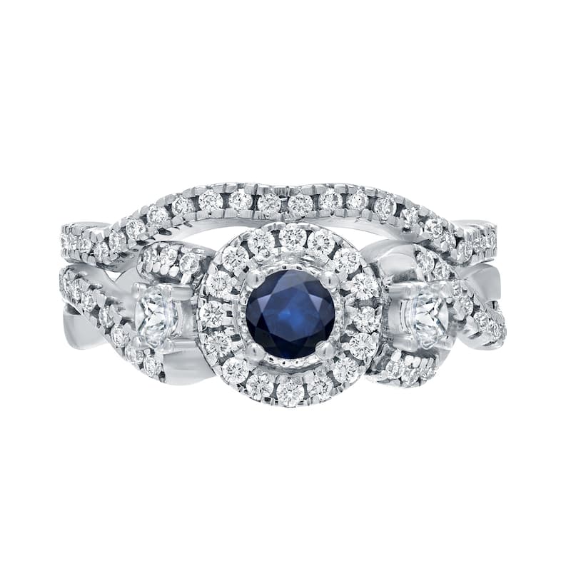 14k Gold 1/5ct Sapphire and 3/5ct TDW Halo Diamond Engagement Ring Set by Auriya