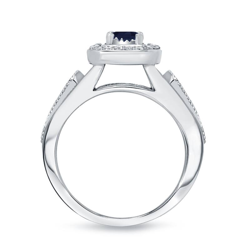 14k Gold Vintage 1/6ct Sapphire and 1/2ct TDW Halo Diamond Engagement Ring Set by Auriya