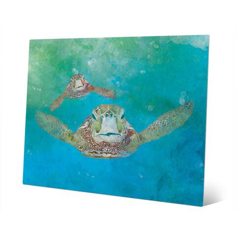 2 Sea Turtles Swimming Wall Art Print on Metal