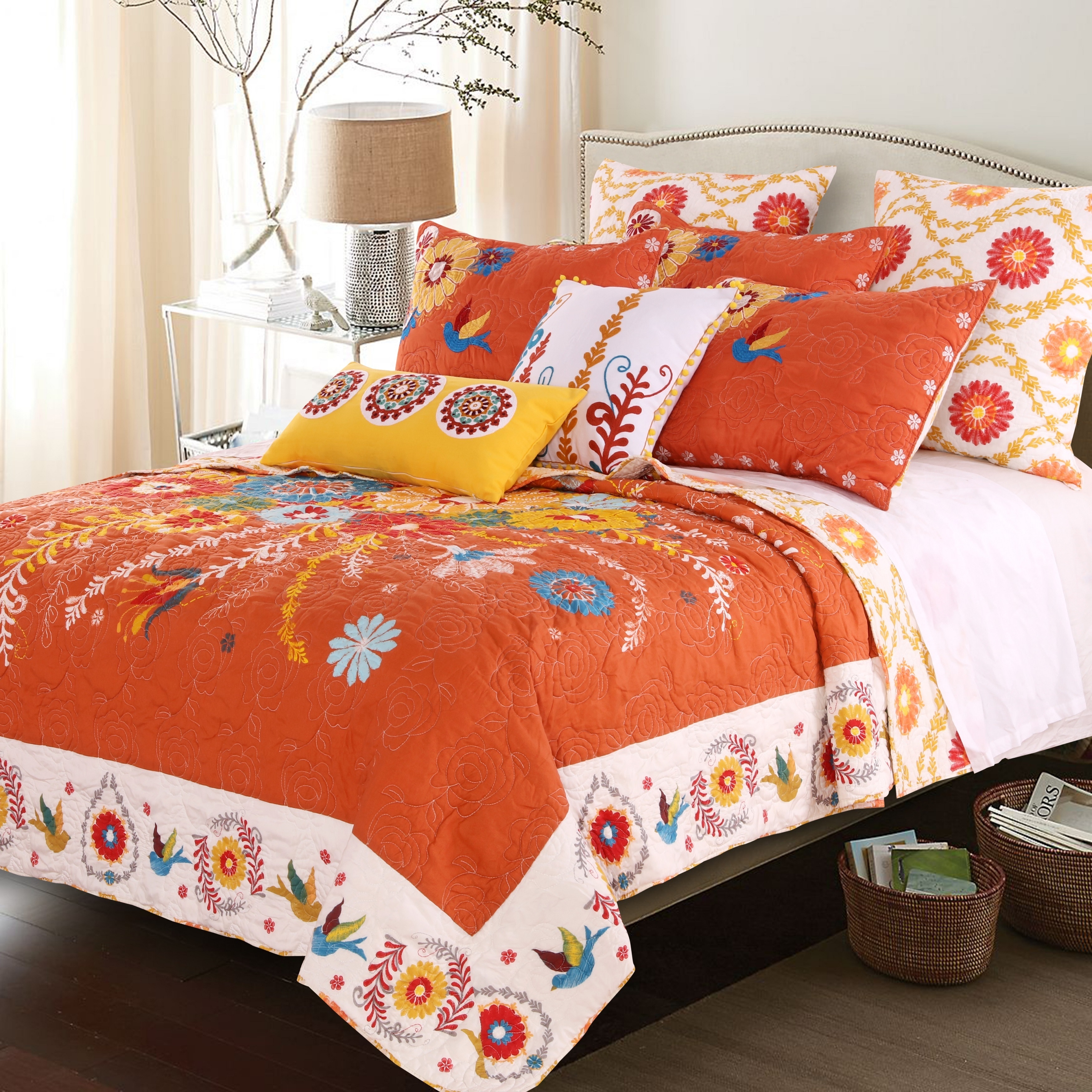 Shop Topanga Bohemian Floral Orange Quilt Set On Sale