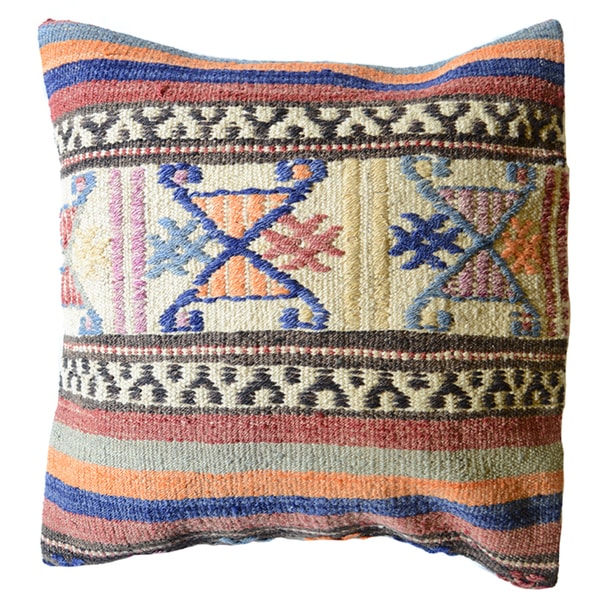 Pasargad Vintage Turkish Multicolored Wool 20-inch Throw Pillow