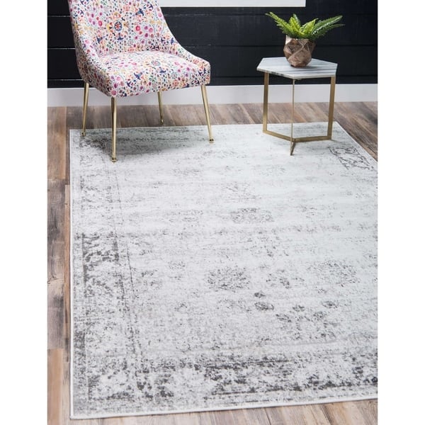 Unique Loom Oslo Collection Distressed Over-Dyed Botanical Medallion Area Rug 6 x 9 Feet Beige/Blue 