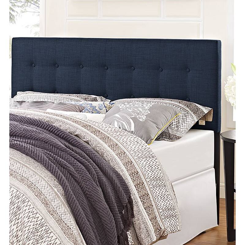 Hixson Stylish Dark Blue Fabric Upholstered Queen Size Headboard