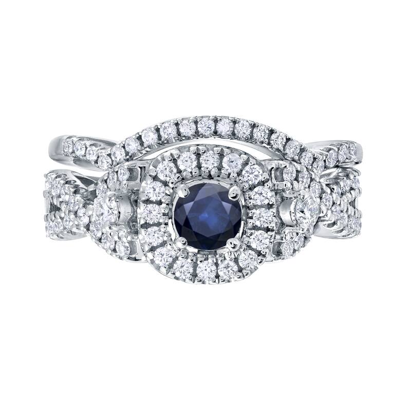14k Gold 1/4ct Sapphire and 1/2ct TDW Halo Diamond Engagement Ring Set by Auriya