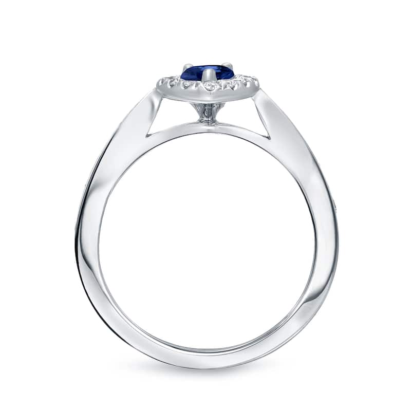 14k Gold 1/2ct Pear Shaped Sapphire and 1/2ct TDW Halo Diamond Engagement Ring Set by Auriya